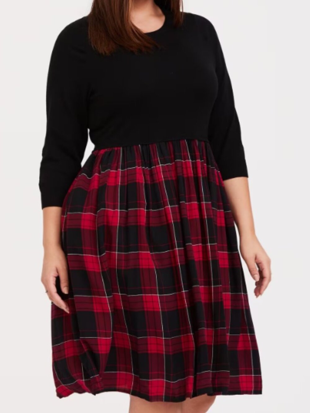 NWT Torrid Red Plaid Long Sleeve Midi Dress with Pockets Size 1